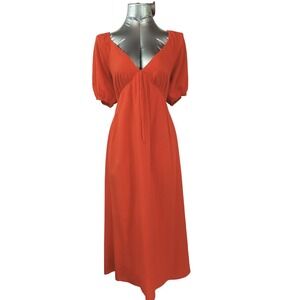 Lush Red Linen Blend Puff Sleeve Back Tie Cutout Midi Maxi Dress XL